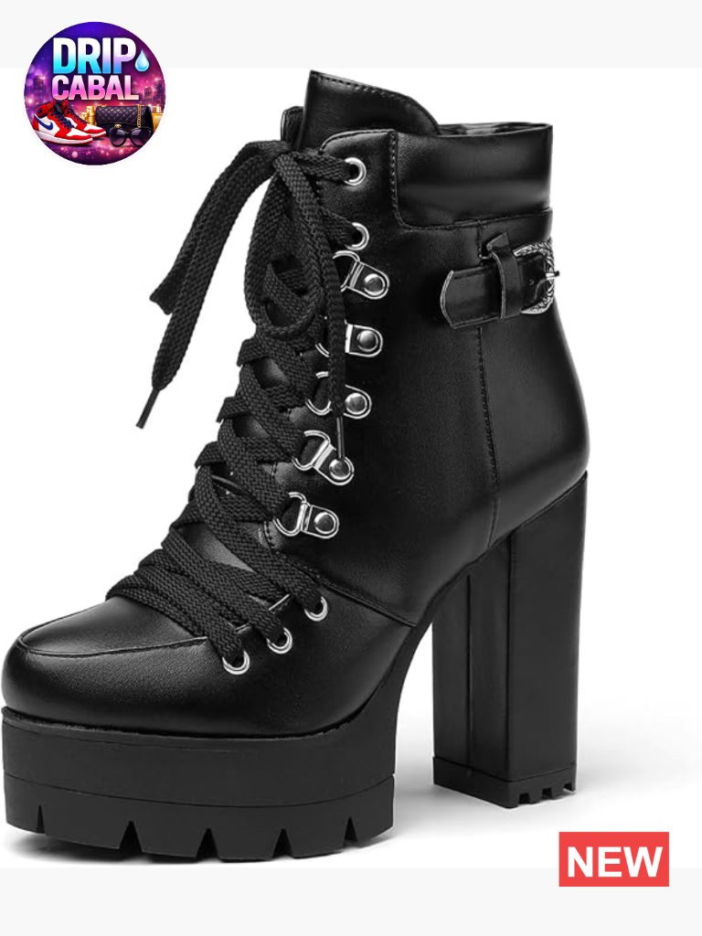 Chunky Heel Platform Booties Lace Up Suede Ankle Boots Block Heel